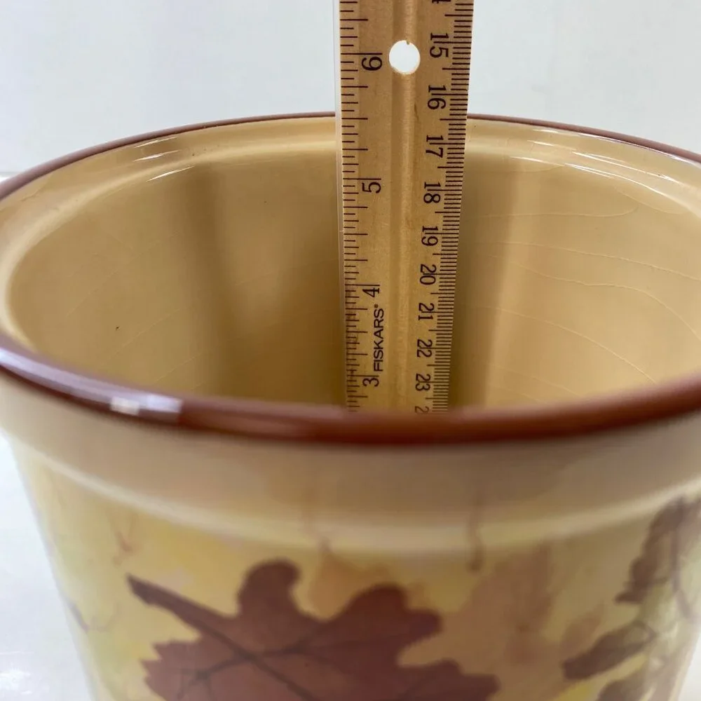 Pier 1 Autumn Ceramic Cookie Jar Yellow Red Brown Leaves Design Kitchen Storage